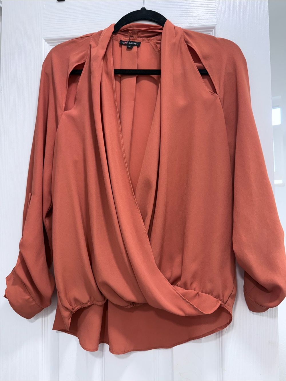 Michele Rust-Orange Draped Surplice Blouse